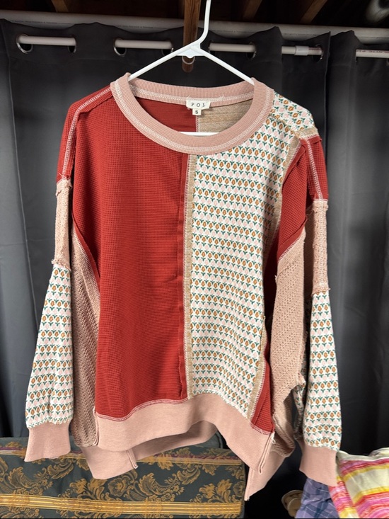 POL Tops - POL Patchwork Pullover Sweatshirt in Rust, Blush & Floral